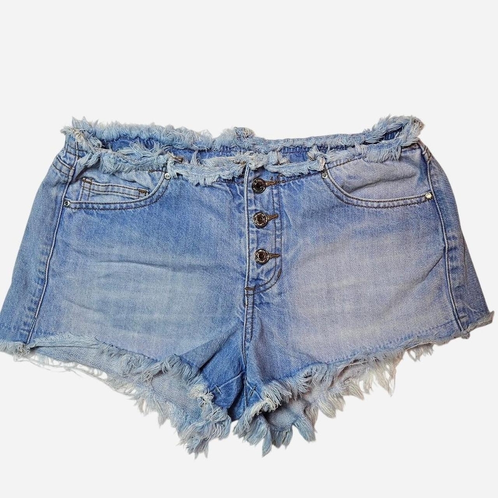 Y2K Era Guess Distressed Light Blue Booty Jean Shorts